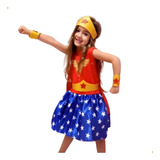 Fantasia Mulher Maravilha Infantil Vestido Capa Acessrios